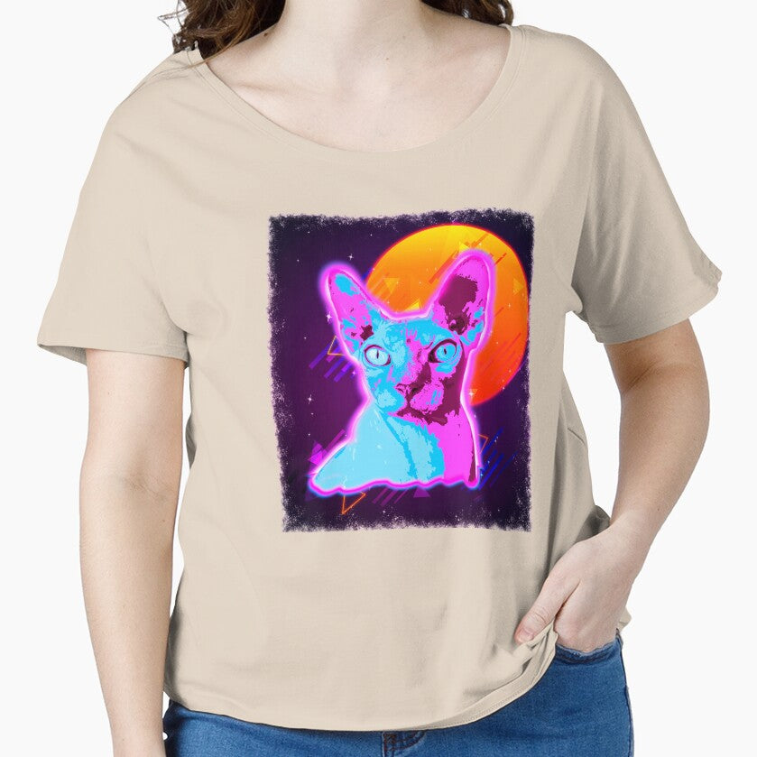 Hairless Cat Shirt 80s Sphynx Cat T Shirt Neon Kitten by cgocgy