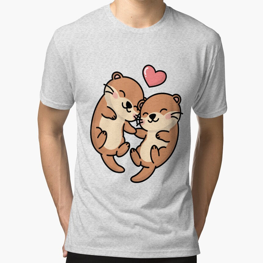 Two Otters Holding Hands With Heart by IN Tales