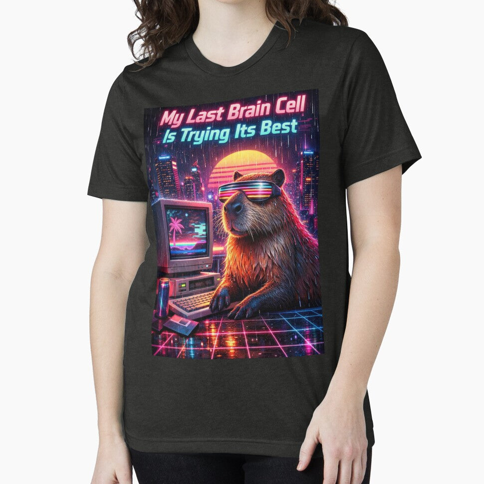 My Last Brain Cell Capybara Neon Vaporwave by Print Loft
