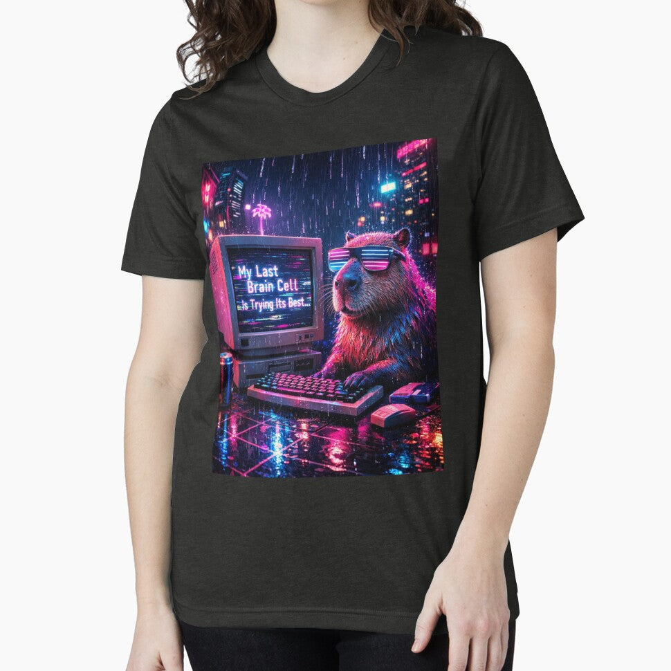 My Last Brain Cell Capybara Synthwave Cyber by Print Loft