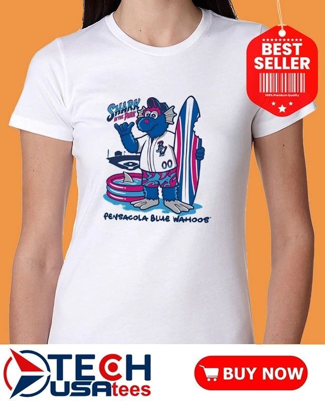 Pensacola Blue Wahoos Shark in the Park mascot shirt