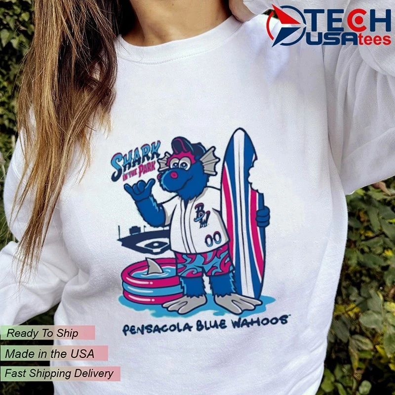Pensacola Blue Wahoos Shark in the Park mascot shirt