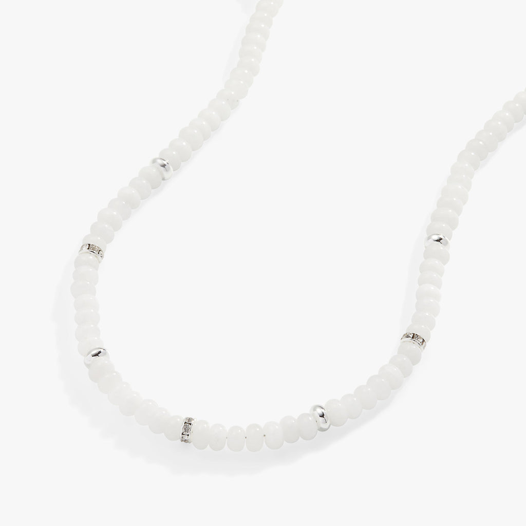 White Jade + Metal Pave Beaded Necklace Adjustable T-Shirts