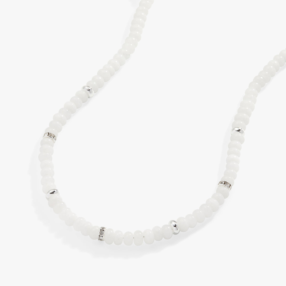 White Jade + Metal Pave Beaded Necklace Adjustable T-Shirts