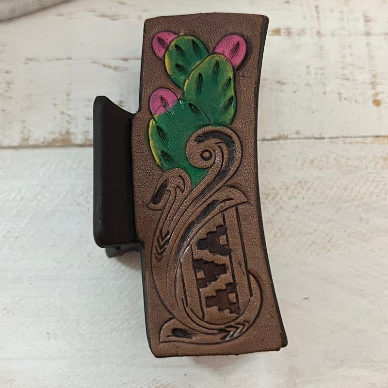 ZzBrown Cactus Pink Blooms Tooled Claw Clip T-Shirts